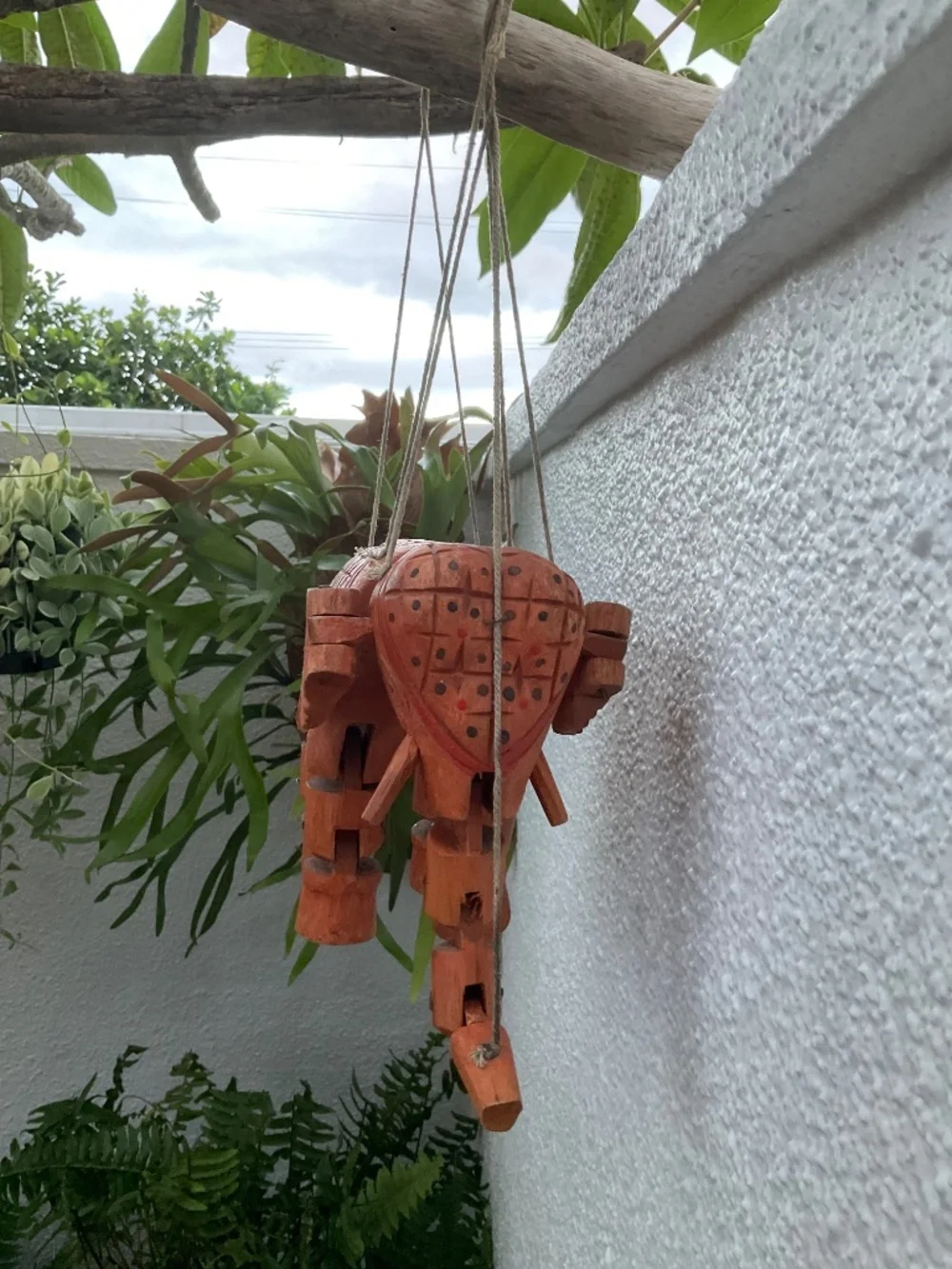 VTG Handmade Wooden Marionette Elephant
